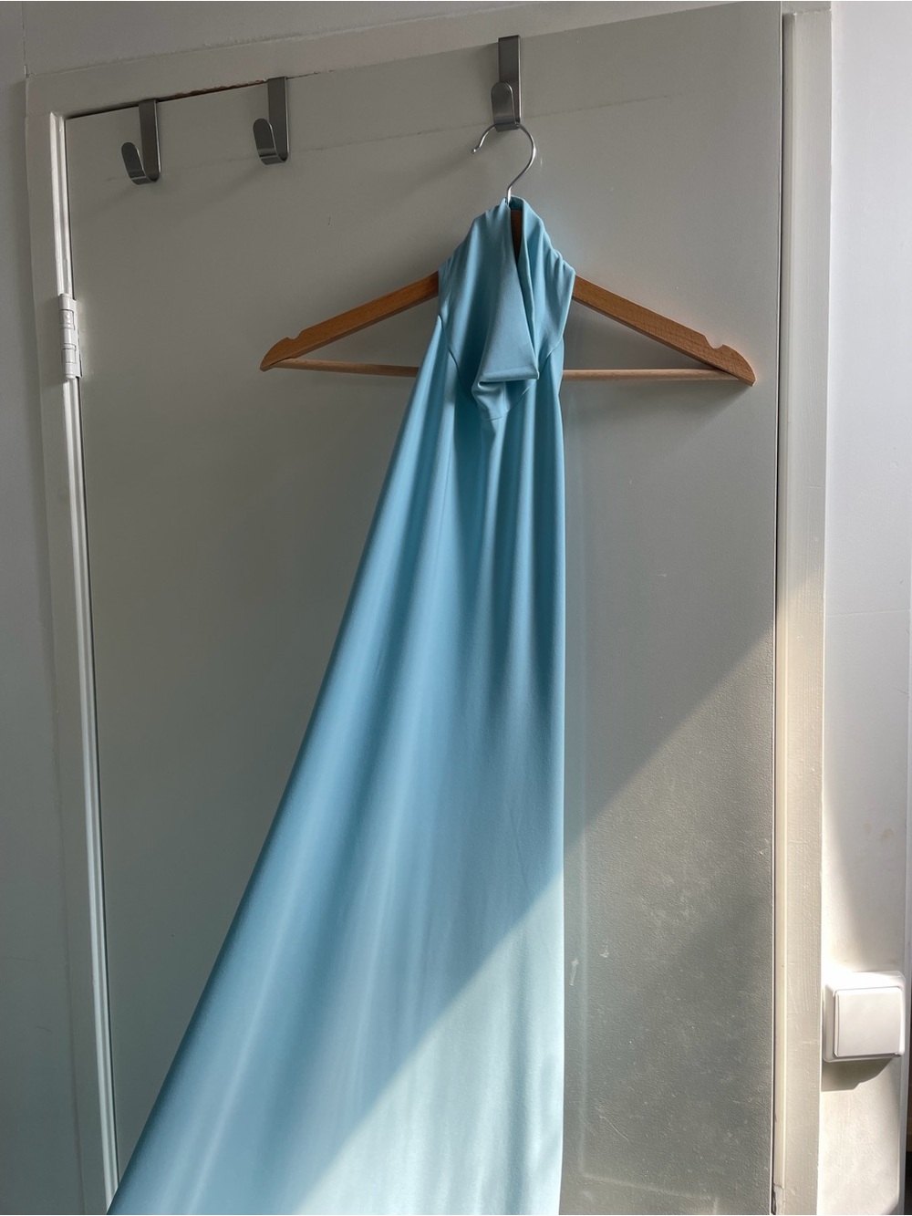 NORMA KAMALI halter side slit gown in powder blue